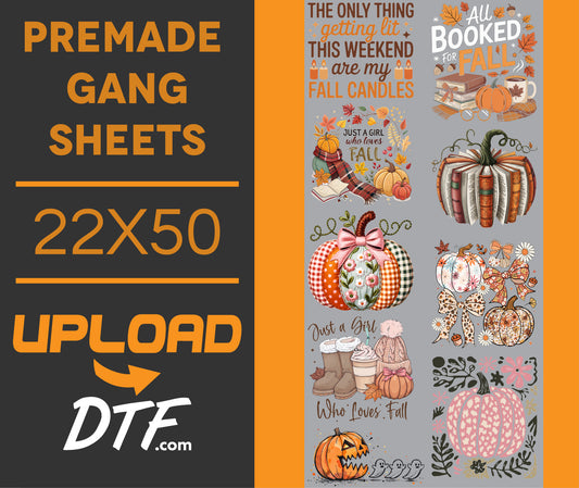 Booked for Fall – Premade 22x50 DTF Gang Sheet | Cozy Autumn Designs - $24.99