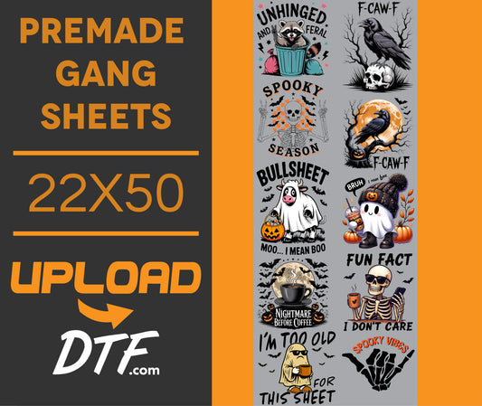 Bullsheet – Halloween Premade 22x50 DTF Gang Sheet | Funny Spooky Designs - $24.99