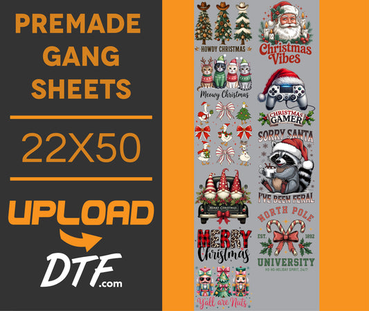 Christmas Vibes Premade 22x50 DTF Gang Sheet – Holiday Transfers, Ready to Press - $24.99