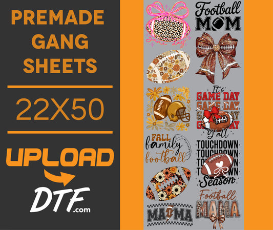 Football Mom – Premade 22x50 DTF Gang Sheet | Game Day & Fall Sports Designs - $24.99