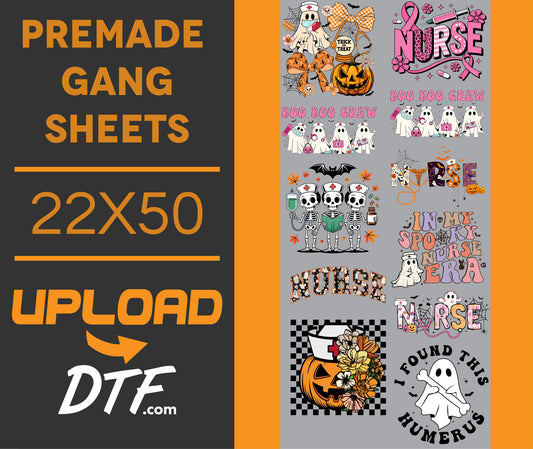 Nurse Halloween – Premade 22x50 DTF Gang Sheet | Spooky Medical-Themed Designs - $24.99
