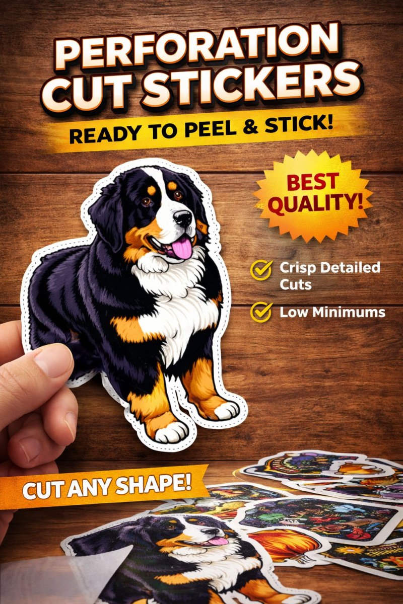 Custom perforation cut stickers outdoor durable vinyl gloss lamination - UploadDTF