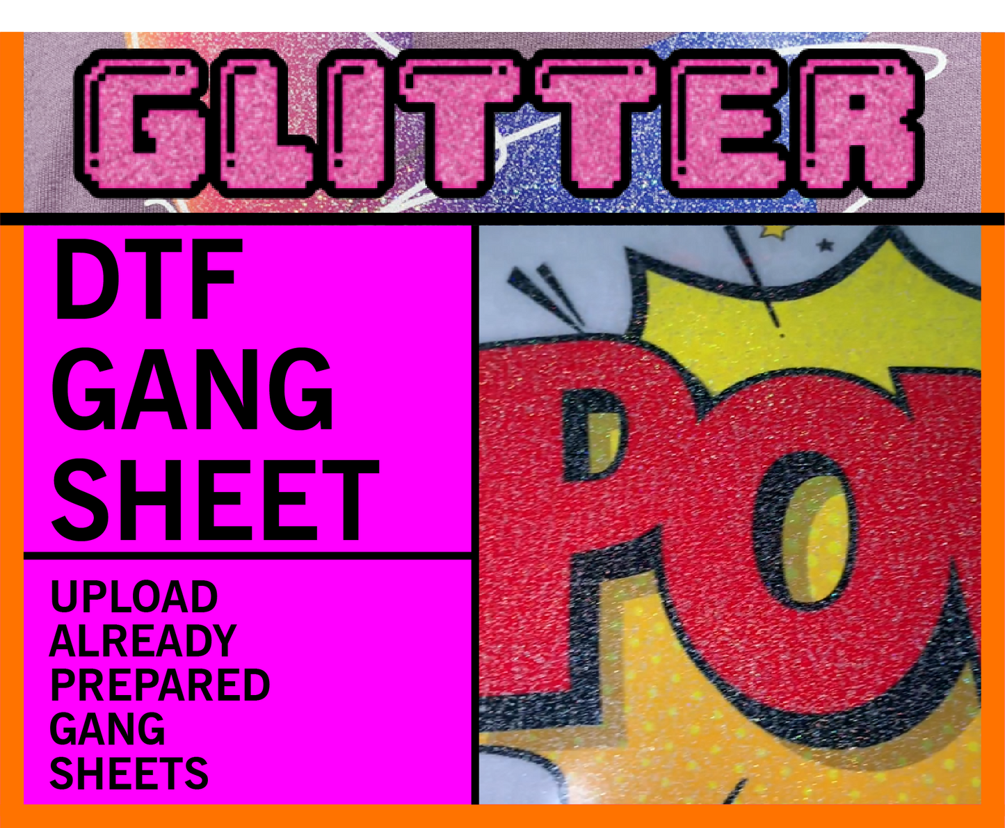 Custom Glitter DTF Transfers - Gang Sheets