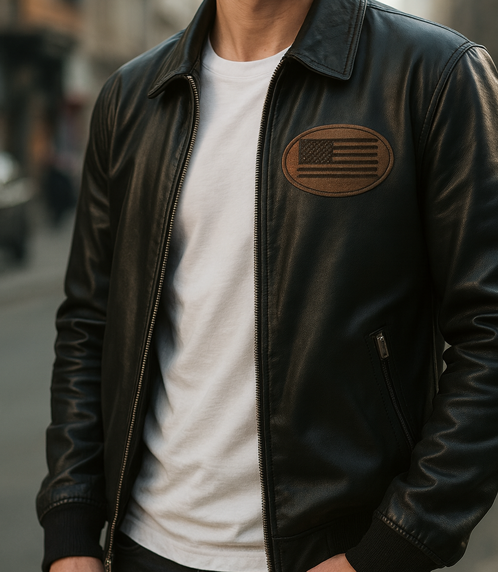 Leatherette Patch - Custom laser engraved with real stitching