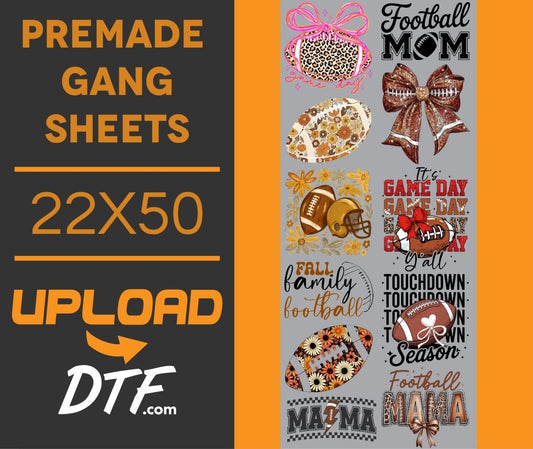 Football Mom – Premade 22x50 DTF Gang Sheet | Game Day & Fall Sports Designs - $24.99 - UploadDTF