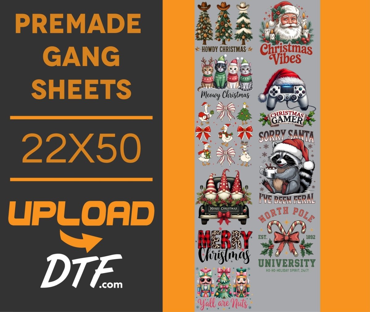 Christmas Vibes Premade 22x50 DTF Gang Sheet – Holiday Transfers, Ready to Press - $24.99 - UploadDTF