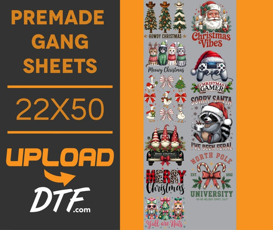 Christmas Vibes Premade 22x50 DTF Gang Sheet – Holiday Transfers, Ready to Press - $24.99 - UploadDTF