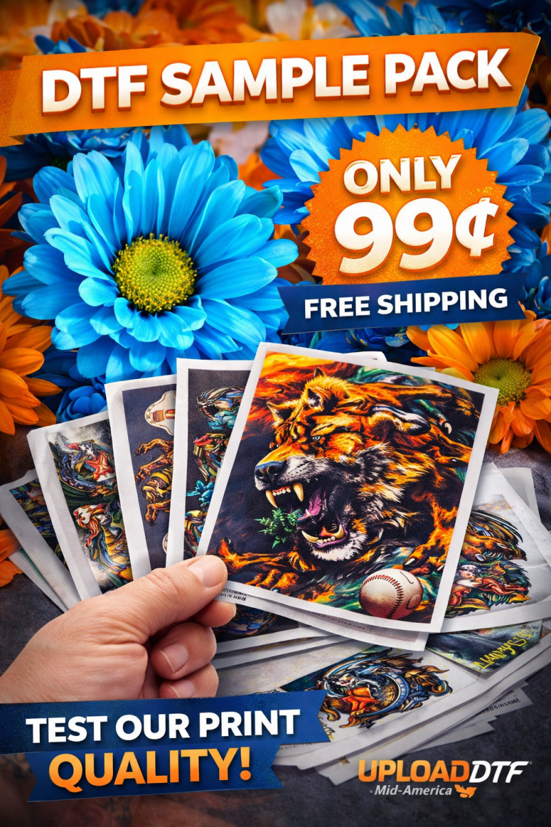 DTF transfer sample pack 99 cents free shipping test print quality - UploadDTF