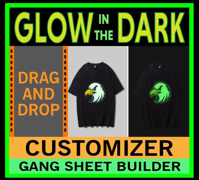 Glow in the dark DTF transfers white ink GITD gang sheet builder - UploadDTF