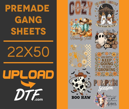 Cozy Season – Premade 22x50 DTF Gang Sheet | Fall Western & Halloween Mix - $24.99 - UploadDTF