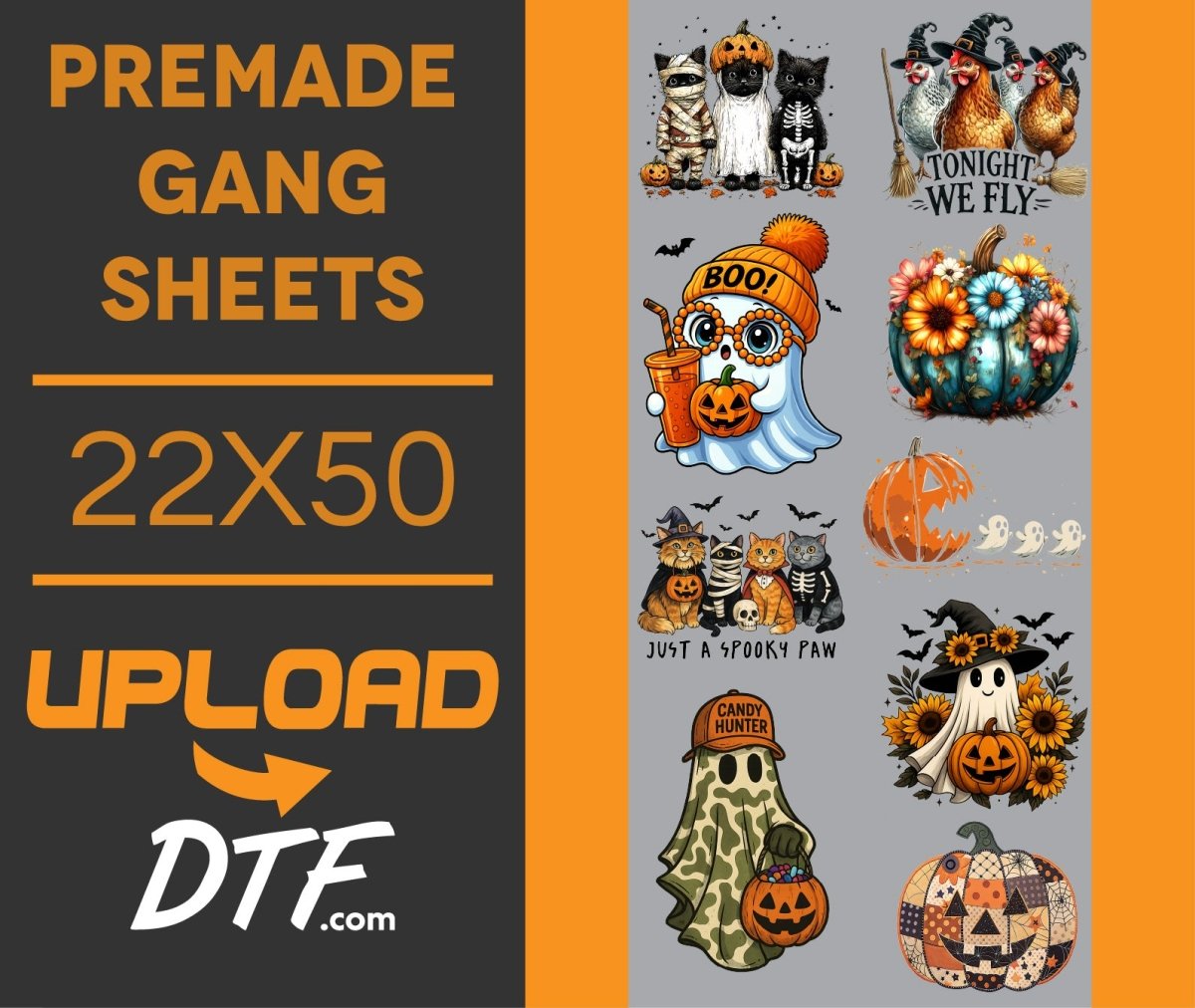 Tonight We Fly – Premade 22x50 DTF Gang Sheet | Cute Spooky Animal Halloween Designs - $24.99 - UploadDTF