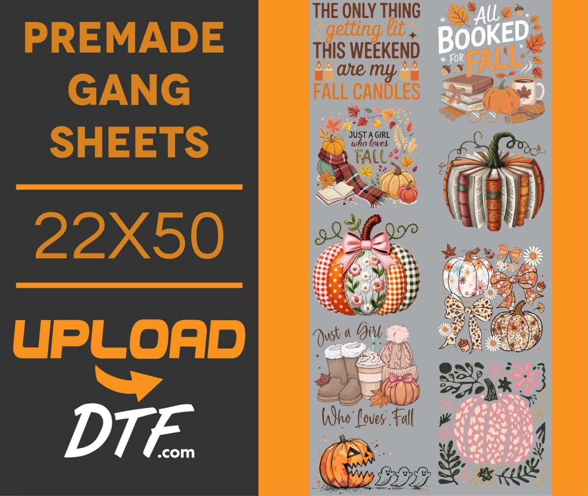 Booked for Fall – Premade 22x50 DTF Gang Sheet | Cozy Autumn Designs - $24.99 - UploadDTF