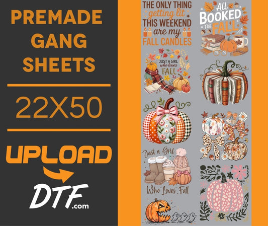 Booked for Fall – Premade 22x50 DTF Gang Sheet | Cozy Autumn Designs - $24.99 - UploadDTF