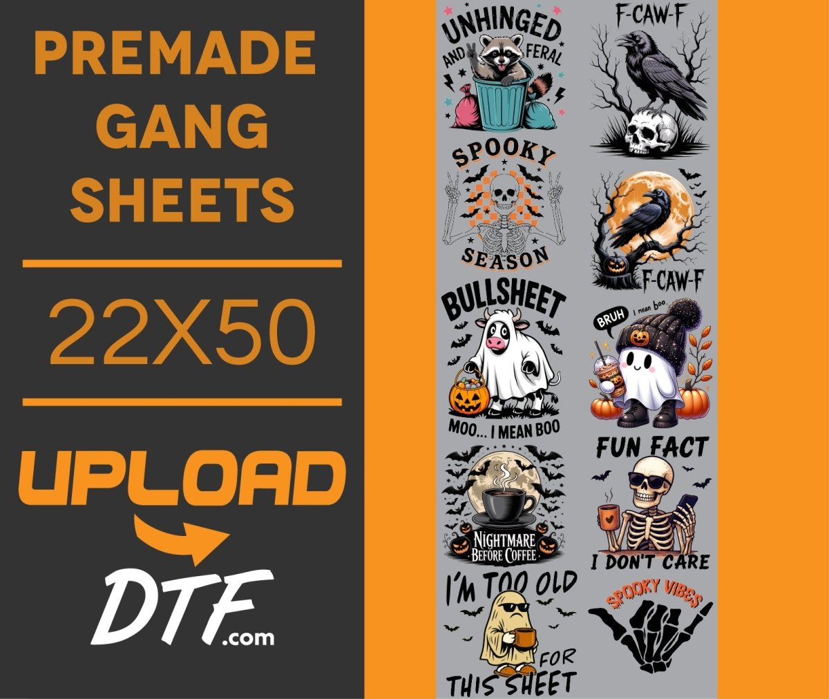 Bullsheet – Halloween Premade 22x50 DTF Gang Sheet | Funny Spooky Designs - $24.99 - UploadDTF