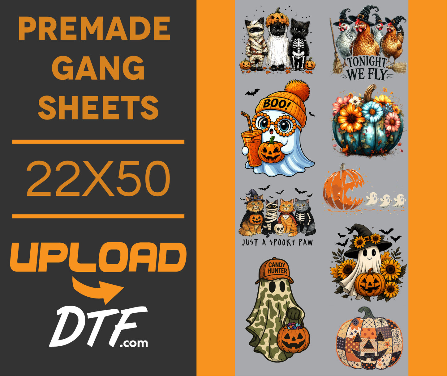 Tonight We Fly – Premade 22x50 DTF Gang Sheet | Cute Spooky Animal Halloween Designs - $24.99